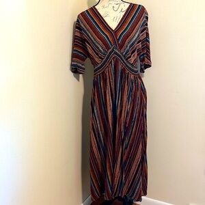 BloomChic Striped Multicolor V-Neck Dress 12 NWOT